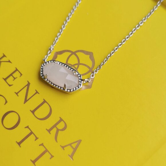 Kendra Scott Elisa Silver Rose Quartz Necklace New - Picture 3 of 3